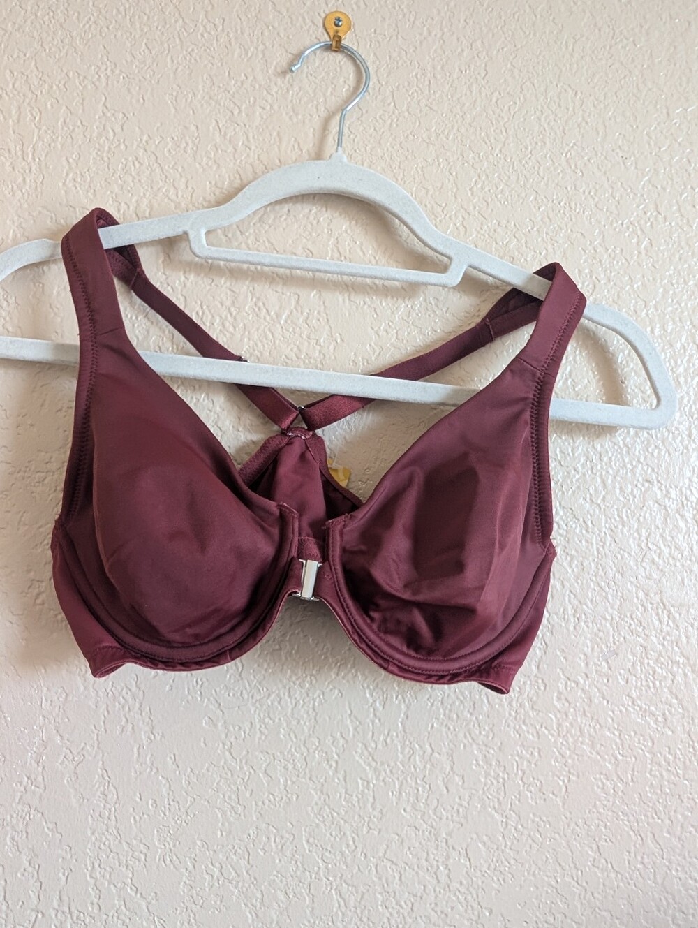 NWT Delimira Front Close Racerback Underwire Bra 34B Chocolate Burgundy W431X​